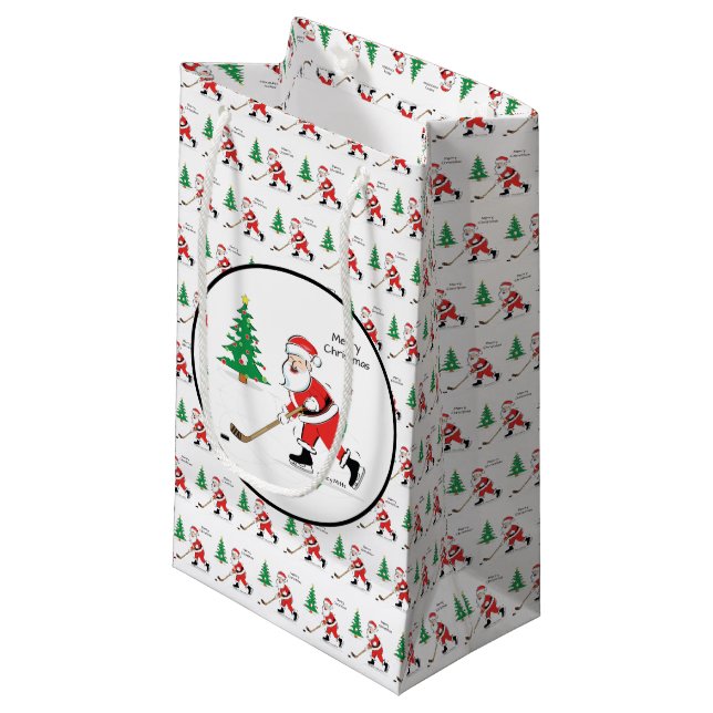 god jul Hockey Santa Small Gift Bag (Framsidan Vinklad)