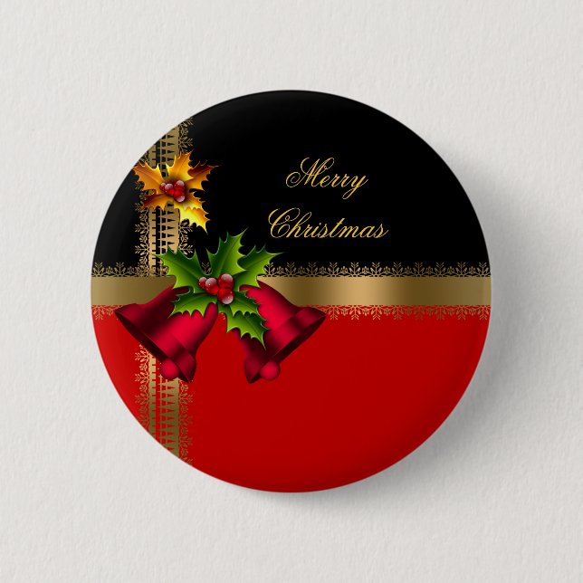 God Jul Hödröda Klockor Svart Guld Knapp (Framsida)