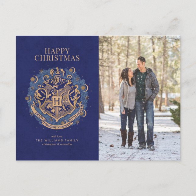 God jul | HOGWARTS™-vapen Familjefoto Helg Vykort (Framsida)