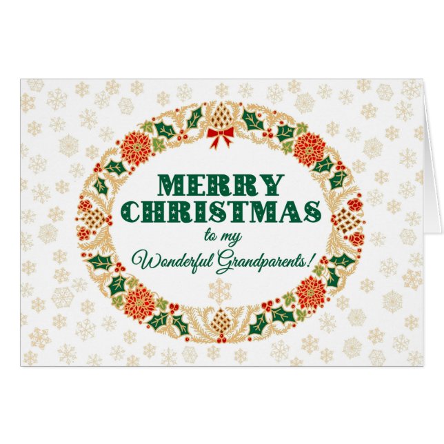 God Jul Holly-andedräkt för morföräldrar Snöflingo Hälsningskort (Framsidan Horizontal)