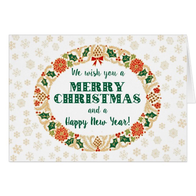 God jul Holly-andedräkt med Snöflingor Hälsningskort (Framsidan Horizontal)