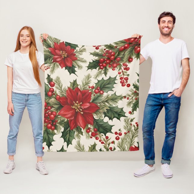God Jul Holly & Berries Fleece Blanket (På plats)
