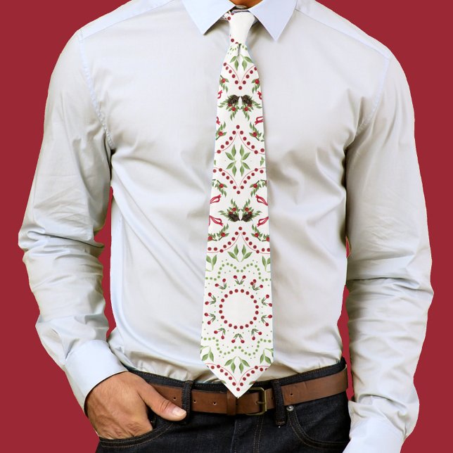 God jul, Holly Berries Mandala Stil Slips (Holiday pattern red and green mens neck tie. )
