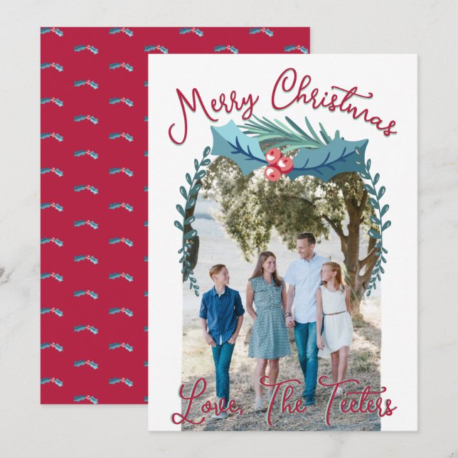 God jul Holly Berry Anpassningsbar Photo Arch Julkort (Fram/baksida)