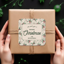 God jul Holly Berry Homemade Food Helgdag Baking Fyrkantigt Klistermärke