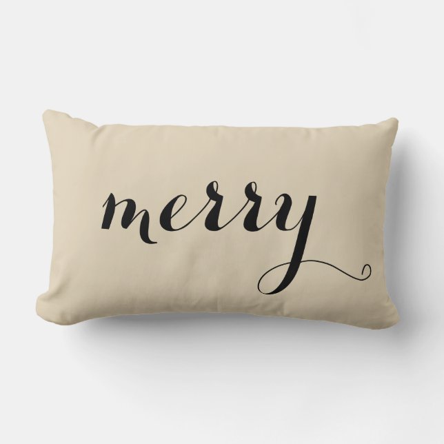 God jul Holly Black Script Beige Helgdag Lumbarkudde (Framsida)