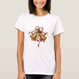 God jul Holly Golden Bell Red Bow T Shirt