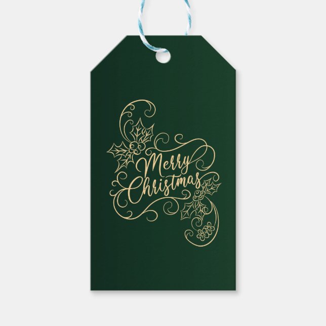 God jul Holly Grönt Hälsning Helgdag Presentetikett (Framsidan)