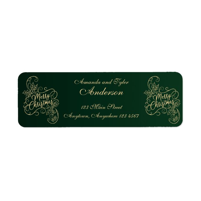 God jul Holly Grönt Hälsning Helgdag Returadress Etikett (Framsidan)