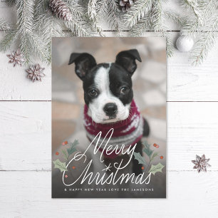 God jul Holly Hand Lettering Photo Julkort