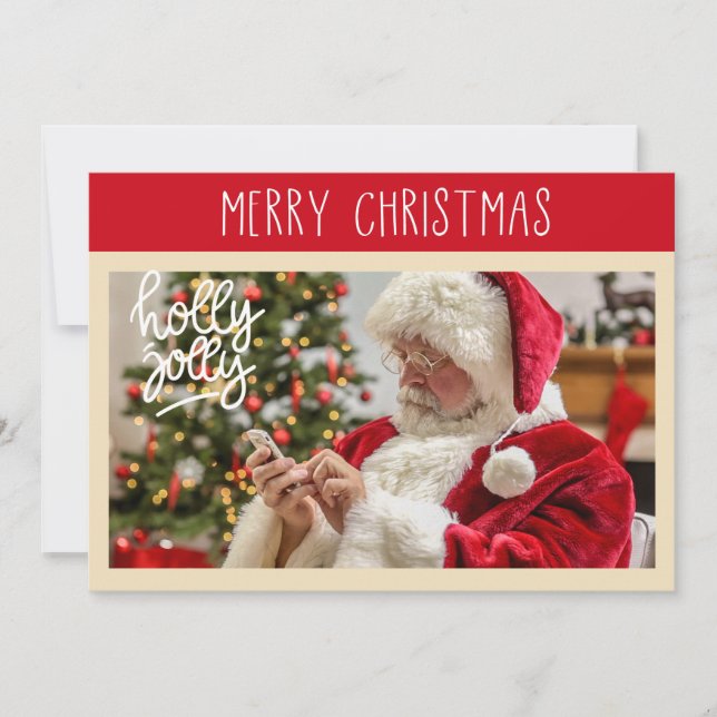 God Jul | Holly Jolly Santa Photo Card Julkort (Framsida)