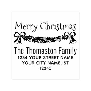 God jul Holly & Klockor Namn Returadress Självfärgande Stämpel