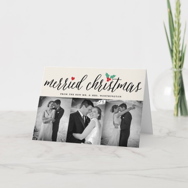 God jul Holly Mistletoe 3 Photo Bröllop Meddelande (Framsida)