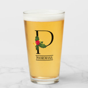 God jul Holly Monogram P Personlig Beer Glaskopp
