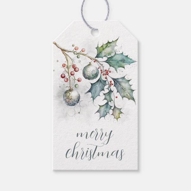 God jul Holly och Träd Ornaments Gift Märkre Presentetikett (Framsidan)