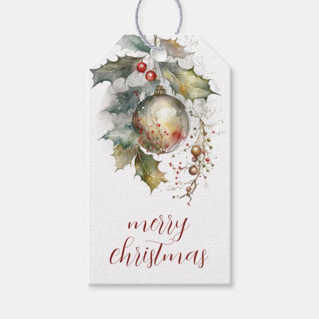 God jul Holly och Träd Ornaments Gift Märkre Presentetikett (Framsidan)