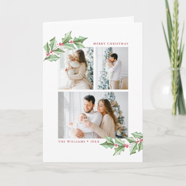 God jul Holly Photos Helgdag Card Anteckningskort (Framsida)
