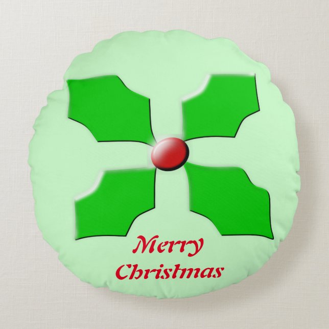 God jul Holly Pillow Rund Kudde (Framsidan)