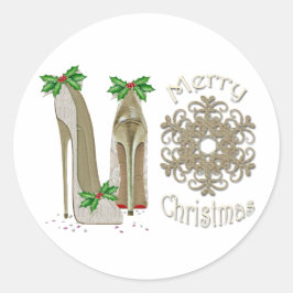 God jul Holly Stiletto Hälsning Runt Klistermärke