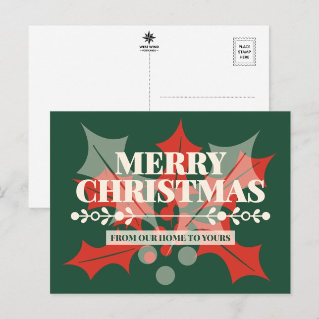 God Jul Holly Typografi Högtidlig Julkort Helg Vykort (Fram/baksida)