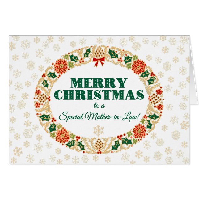God Jul Holly WAN, Mor-in-Law, Snöflingor Hälsningskort (Framsidan Horizontal)