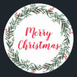 God jul Holly Wandean Classic Round Sticker Runt Klistermärke<br><div class="desc">Knäppsdekaler med god jul med manustypografi för din presentsäck paket eller förseglingar för hälsningskort.</div>
