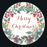 God jul Holly Wandeand Runt Klistermärke<br><div class="desc">Knäppsdekaler med god jul med manustypografi för din presentsäck paket eller förseglingar för hälsningskort.</div>