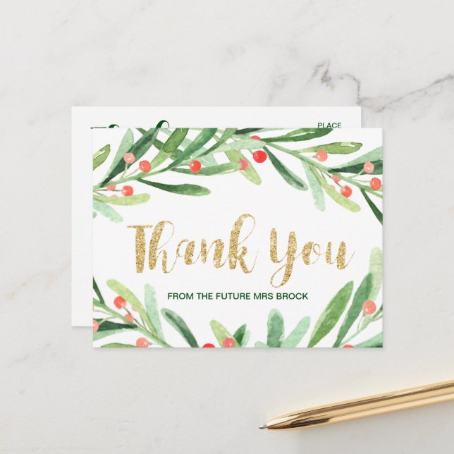 God jul Holly Wandeand Tack Vykort (Fram/Back In Situ)