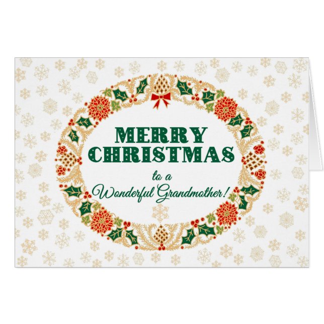 God Jul Holly Wandeans, för farmor Snöflingor Hälsningskort (Framsidan Horizontal)