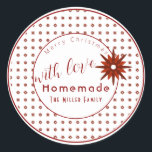God jul Homemade Food Helgdag Baking Class Runt Klistermärke<br><div class="desc">Skapa klistermärken för att märka jultomteprodukter,  helgdag,  godis,  smöross,  party favors och annat med en röd snöflingdesign på en skarp vit bakgrund med liten röd stjärnbrust i mönster gräns och ditt budskap med snyggt. Anpassa för dina hemgjorda helgdag.</div>
