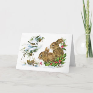 God jul & Hoppy New Year Bunny Rabbcard Helgkort