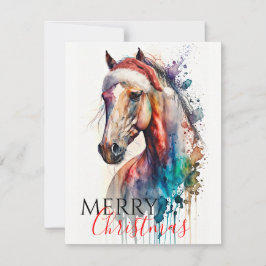 God jul Horse in Santa Hat Greeting Card Inbjudningar