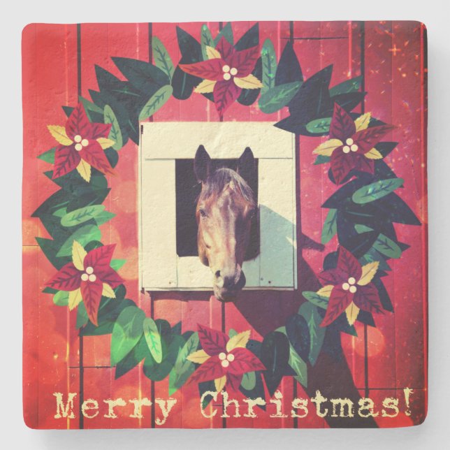 God jul Horse Red Barn Stenunderlägg (Framsidan)