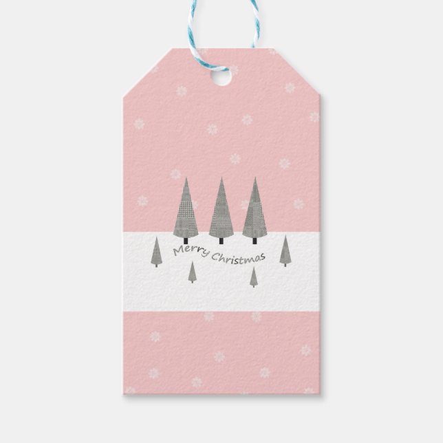 God jul Houndstooth Mönster Träd på Rosa Presentetikett (Framsidan)