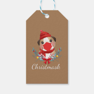 God jul Hund älskare Bulldog Wearing Mask Presentetikett