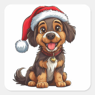 God Jul-Hund Fyrkantigt Klistermärke