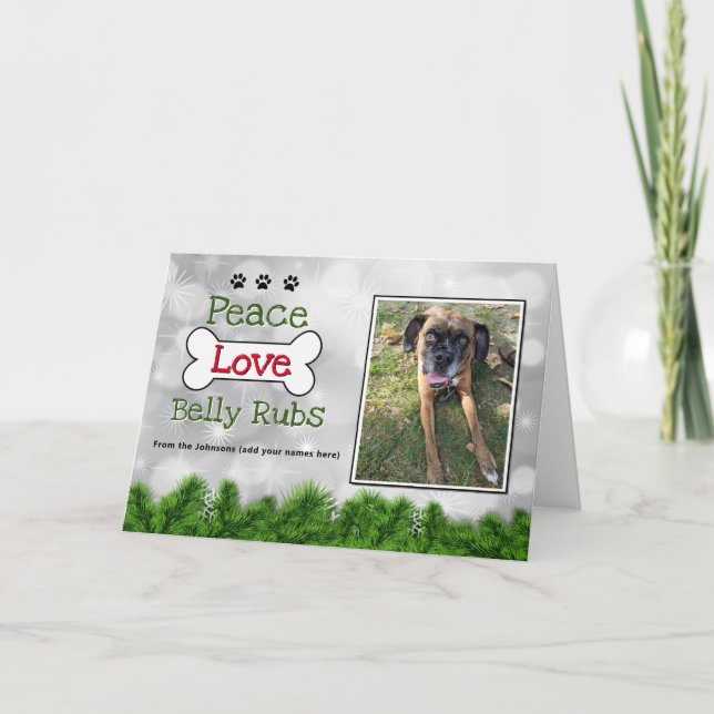 God jul Hund-kort - fred, Kärlek Belly Rubs Tack Kort (Framsida)