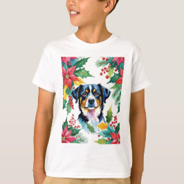 God Jul-Hund med Poinsettias T Shirt