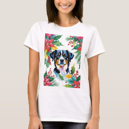 God Jul-Hund med Poinsettias T Shirt