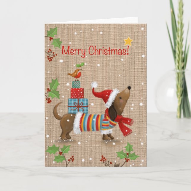 God jul, Hund med presenter på ryggen Kort (Framsida)