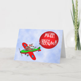 God jul, hund pilot i flygplan med ballong. helgkort