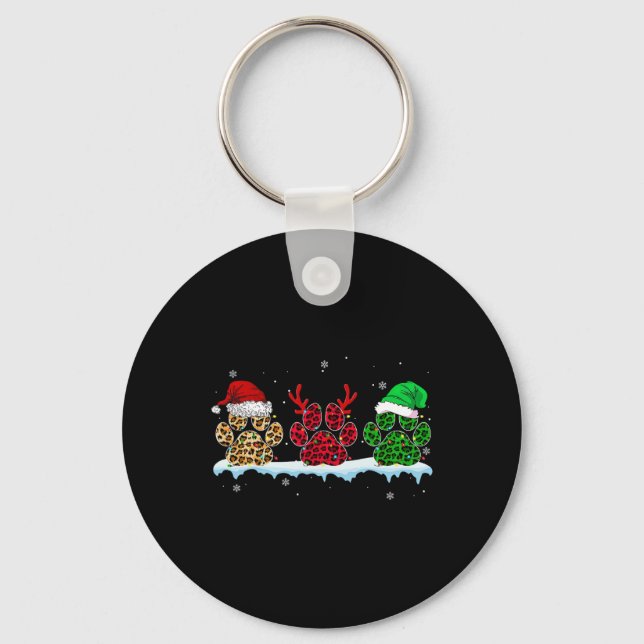 God jul Hund Tassar Santa Hat Ljus Leopard Nyckelring (Framsida)
