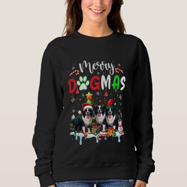 God jul Hund Three Santa Reindeer Elf Borde T Shirt (Framsida)
