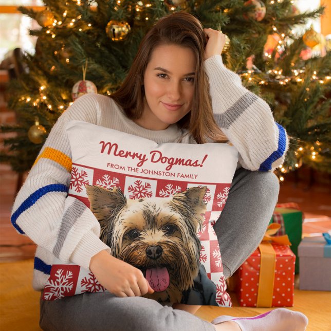God jul Hund Yorkie Terrier Dogmas Red Kudde (When your Yorkie is the center of your Christmas decor. )