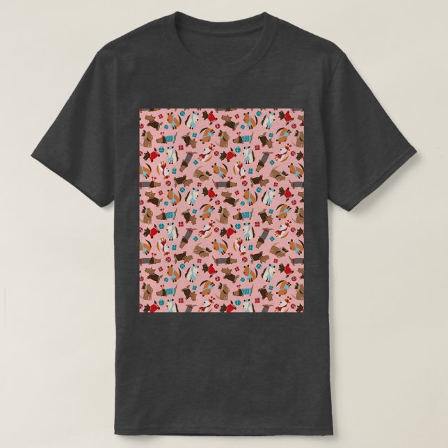 God jul Hundar mönster Rosa Graphic T Shirt (Design framsida)