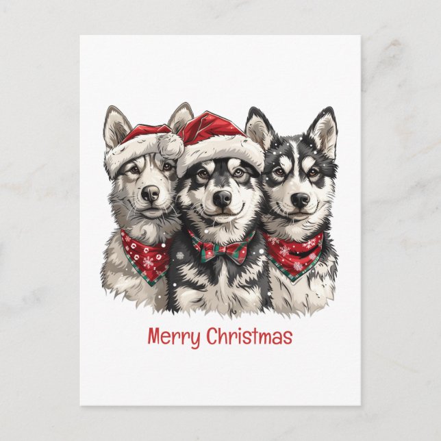 God jul Husky Hundar Helg Vykort (Framsida)