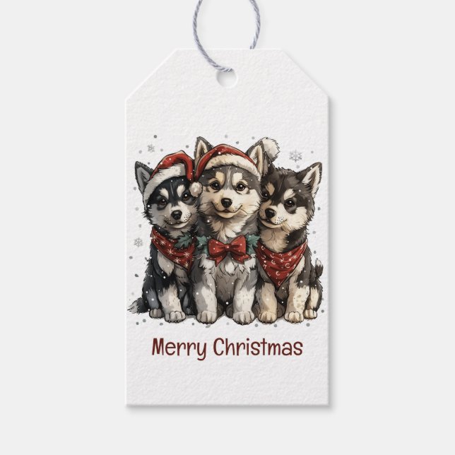 God jul Husky Hundar Presentetikett (Framsidan)