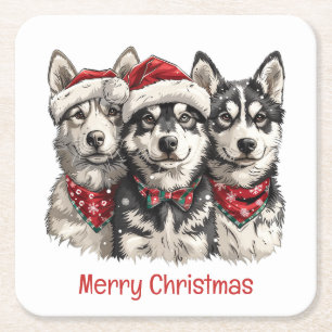 God Jul Huskyhundar Underlägg Papper Kvadrat