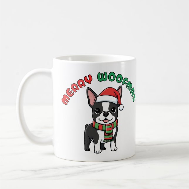 God jul i Boston Terrier Mugg: Merry Woofmas Kaffemugg (Vänster)