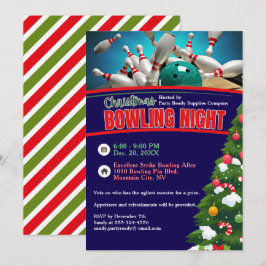 God jul i Bowling Nattblå bakgrund Party Inbjudningar
